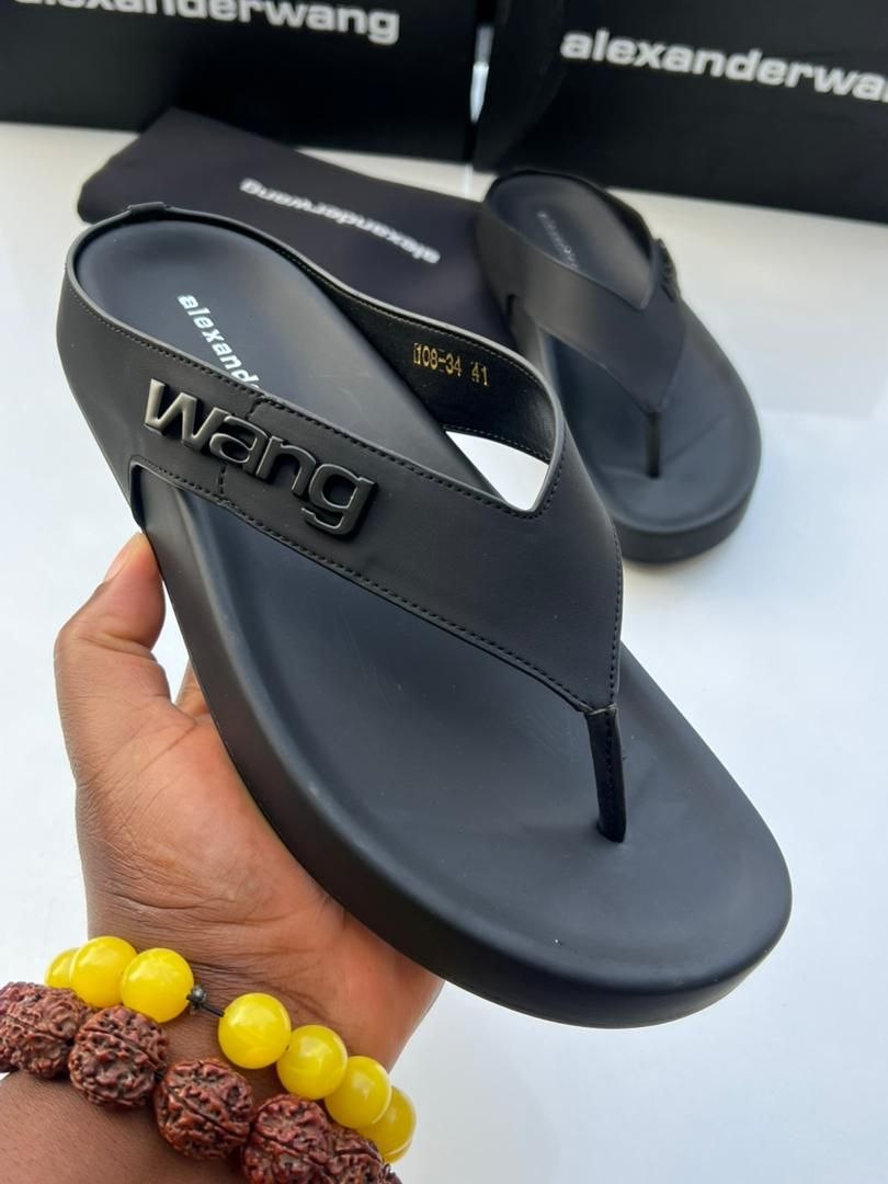 Black Leather Thong Sandals